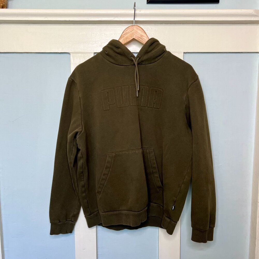 Puma Olive Green Pullover Hooded Sweatshirt L